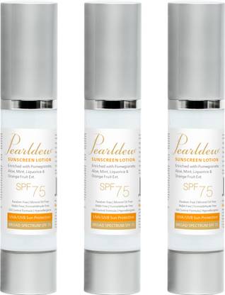 Pearldew Sunscreen - SPF 75 PA+ Lotion | With Aloe Vera | UVA & UVB Protection Pack of 3