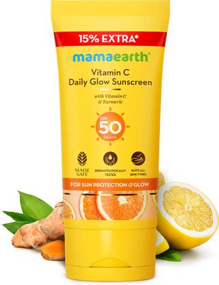 Mamaearth Sunscreen - SPF 50 PA++++ Daily Glow Sunscreen Vitamin C & Turmeric For Sun & Tan Protection All Skin Type