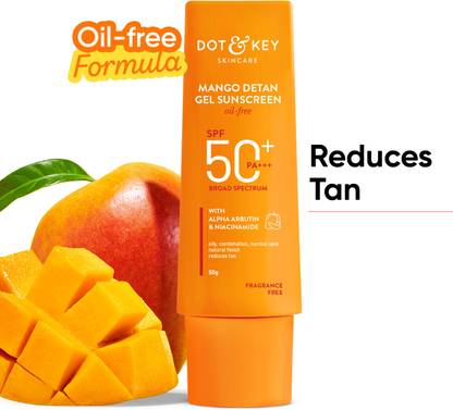 Dot & Key Sunscreen - SPF 50 PA++++ Mango Detan Gel oil free Sunscreen SPF 50 PA++++, reduces tan for all skin type