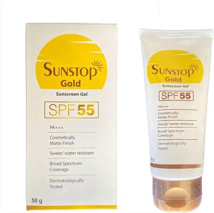 SUNSTOP Sunscreen - SPF 50 PA+++ Gold Sunscreen Gel | Matte Finish| Water Resistant