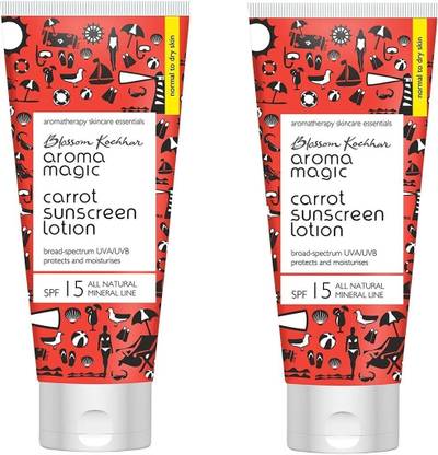 Aroma Magic Sunscreen - SPF 15 PA+ Carrot Lotion| Moisturises & Protects | Noraml to Dry Skin | Pack of 2