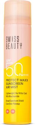 SWISS BEAUTY Sunscreen - SPF 50 PA+++ Protect Maxx Sunscreen Air Mist | SPF 50 PA+++ | With Niacinamide