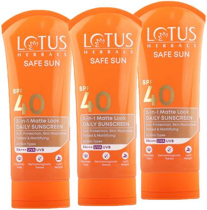 LOTUS HERBALS Sunscreen - SPF 50 PA+++ SS 3in1 Mattelook sunscreen cream SPF 40_ 75g(Pack of 3)