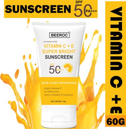 BEEROC Sunscreen - SPF 50++ PA+++ Vitamin C +E Sunscreen | Non-greasy, hydrating sunscree