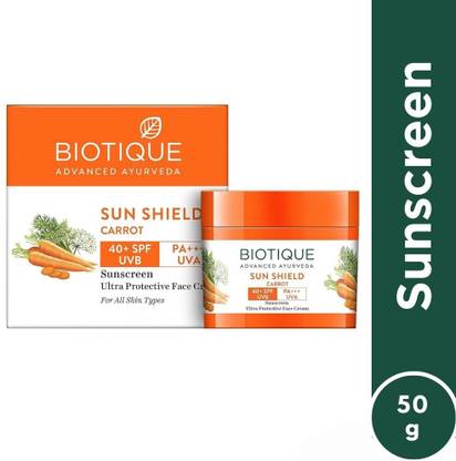 BIOTIQUE Sunscreen - SPF 50 PA+ Bio Carrot 40+ SPF UVA/UVB Sunscreen Ultra Soothing Face Cream