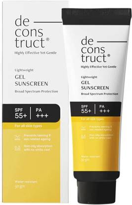 deconstruct Sunscreen - SPF 55+ PA+++ Lightweight Gel Sunscreen | No White Cast | For men & Women |