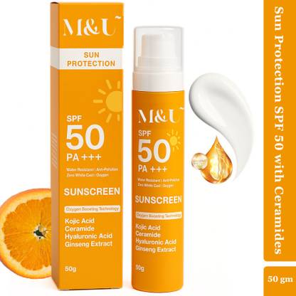 M and U Sunscreen - SPF 50 PA+++ Sunscreen SPF50 PA+++ Lightweight Sunscreen, No White Cast, For Men & Women 50g