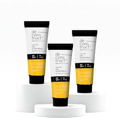 deconstruct Sunscreen - SPF 55+ PA+++ Lightweight Gel Sunscreen | No White Cast | For men & Women | Pack of 3