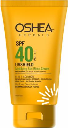 Oshea Herbals Sunscreen - SPF 50 PA+++ SPF 40 PA +++UV SHIELD MATTIFYING SUN BLOCK CREAM120Grams