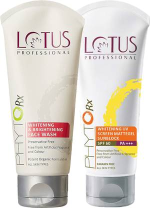 Lotus Professional Sunscreen - SPF 50 UV Mattegel Sunblock SPF60_75g & Whitening Facewash 100g