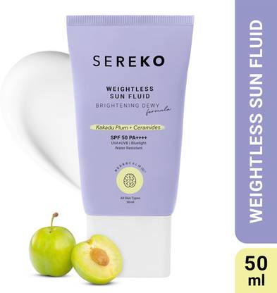 SEREKO Sunscreen - SPF 50 PA++++ Weightless Sun Fluid Brightening Dewy Formula | UVB-UVA & Blue Light Protection