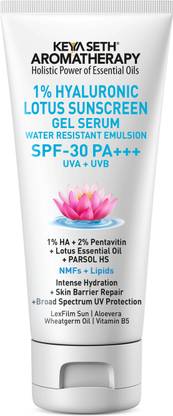 KEYA SETH AROMATHERAPY Sunscreen - SPF 30 PA+++ 1% Hyaluronic Lotus Sunscreen GEL Serum, SPF 30 UVA + UVB, Water Resistant