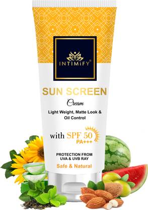 INTIMIFY Sunscreen - SPF 50 PA+++ with Green Tea, Sunflower, Aloe vera | UVA UVB Sun Protection | For Women & Men