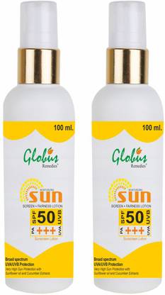 Globus Remedies Sunscreen - SPF 50 PA+++ Sunscreen Lotion, Set of 2
