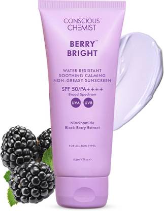 Conscious Chemist Sunscreen - SPF 50 PA++++ Niacinamide Sunscreen SPF 50 PA++++ | Blueberry, Water-Resistant, No White Cast