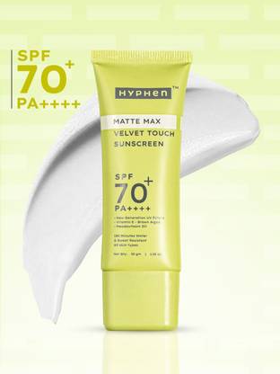 HYPHEN Sunscreen - SPF 70+ PA++++ Matte Max Velvet Touch | Sweat & Water Resistant | 12Hrs UVA-UVB Protection