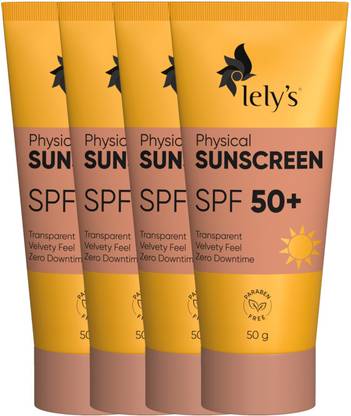 Lelys Sunscreen - SPF 50 PA+++ Physical Sunscreen (SPF 50+) (50gms) : Pack of 4