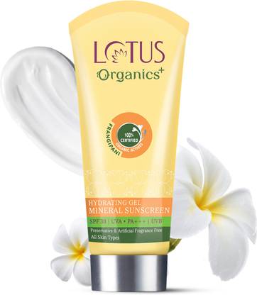Lotus Organics+ Sunscreen - SPF 30 PA++ Hydrating Gel Mineral Sunscreen|No White Cast|Fast Absorbing|SPF 30 | PA+++
