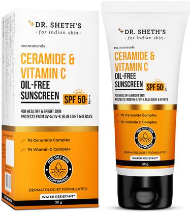 Dr. Sheth's Sunscreen - SPF 50 PA++++ Ceramide & Vitamin C Oil-Free Sunscreen SPF 50+ PA++++ | Clinically Tested |