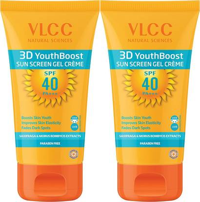 VLCC Sunscreen - SPF 50 PA+++ 3D YouthBoost Premium Sunscreen Gel SPF 40 Combo Pack of 2 (100gm X 2)