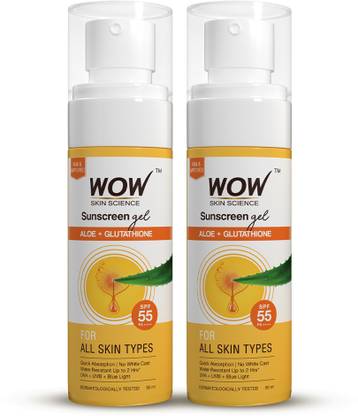 WOW SKIN SCIENCE Sunscreen - SPF 50 PA++++ Sunscreen Gel For All Skin Types|With Glutathione & Aloe Vera Extract |Pack of 2