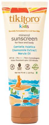 Tikitoro Sunscreen - SPF 50 PA+++ Kids Mineral Sunscreen With Chamomile, Marula oil, Niacinamide & Zinc Oxide