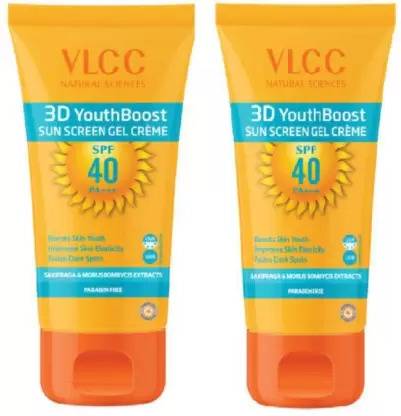 VLCC Sunscreen - SPF 40 PA+++ 3D Youth Boost Sunscreen Gel Cream - 100 g (Pack of 2)