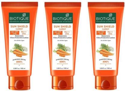 BIOTIQUE Sunscreen - SPF 50 PA+++ Sun Shield Carrot Sunscreen 100ML (Pack Of 3)