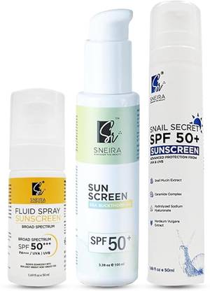 SNEIRA Sunscreen - SPF 50 PA+++ Snail Secret SPF 50+, SEA BUCKTHORN OIL Sunscreen (Pack of 2) Sun Protection
