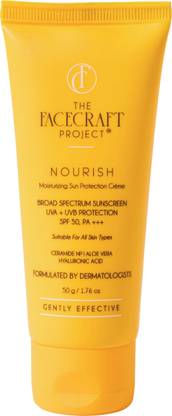 the facecraft project Sunscreen - SPF 50 PA+++ NOURISH Broad Spectrum|Lightweight Sunscreen| UVB & UVA Protection