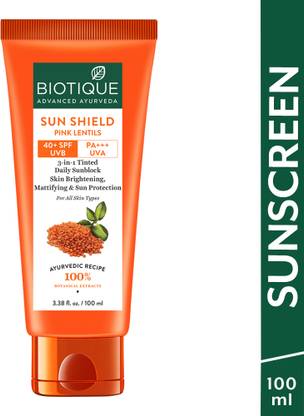 BIOTIQUE Sunscreen - SPF 50 Pink Lentils Matte Look Sun Block Sunscreen Spf40