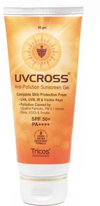 UVCROSS Sunscreen - SPF 50 PA++++ Anti-Pollution Sunscreen Gel |UVA/UVB/IR Protection| PA++++ | SPF 50+