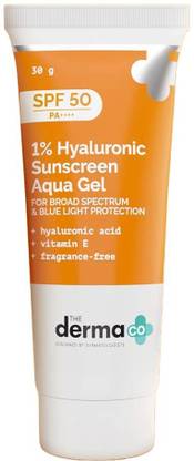 The Derma Co Sunscreen - SPF 50 PA++++ 1% Hyaluronic Aqua Gel- Lightweight, No white-cast for Broad Spectrum