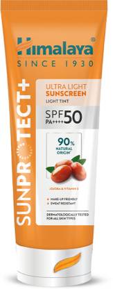 HIMALAYA Sunscreen - SPF 50 PA++++ Sun Protect+ Ultra Light Sunscreen Light Tint