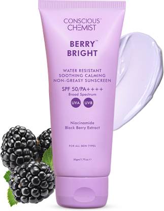 Conscious Chemist Sunscreen - SPF 50 PA++++ Niacinamide Sunscreen SPF 50 PA++++ | Blueberry, Water-Resistant, No White Cast