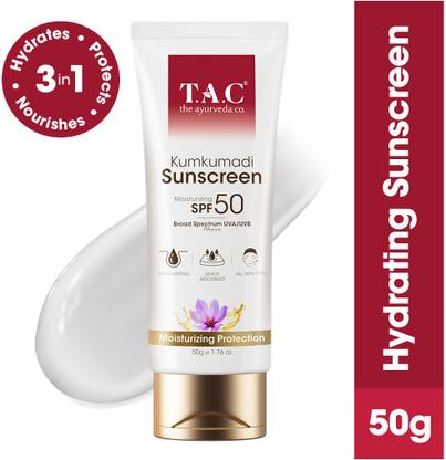 TAC - The Ayurveda Co. Sunscreen - SPF 50 PA+++ Kumkumadi SPF 50 PA+++ Sunscreen | Saffron & Manjistha | Fights Tan & Pigment