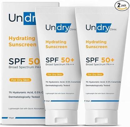 Undry Sunscreen - SPF 50+ PA+++ Sunscreen Hydrating for Dry Skin (50g) Lightweight, & Broad Spectrum Pack of 2