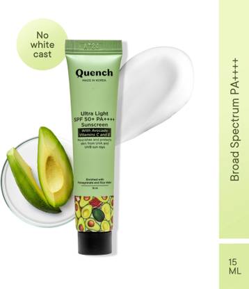 Quench Sunscreen - SPF 50 PA++++ Ultra Light SPF 50+ PA++++ Sunscreen with Vitamin E & Avocado for Glowing Skin