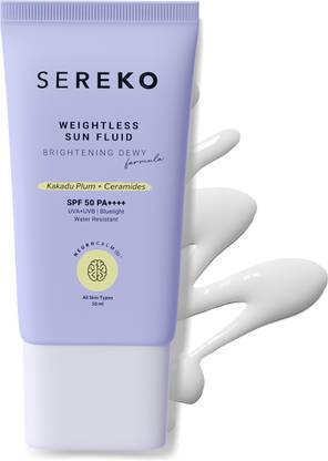 SEREKO Sunscreen - SPF 50 PA++++ Weightless Sun Fluid Brightening Dewy Formula | UVB-UVA & Blue Light Protection