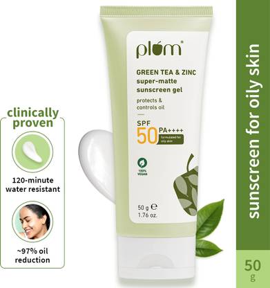 Plum Sunscreen - SPF 50 PA++++ Green Tea & Zinc Super-Matte SPF 50 Sunscreen Gel | For Oily Skin |