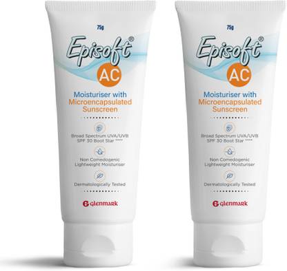 Episoft Sunscreen - SPF 50 PA++++ AC Sunscreen SPF 30 cream, 75 Grams x Pack of 2