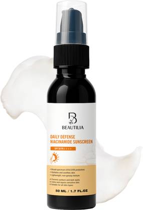BEAUTILIA Sunscreen - SPF 50 PA++++ Niacinamide Sunscreen for Face | UV Protection & Hydration Lightweight Sunscreen
