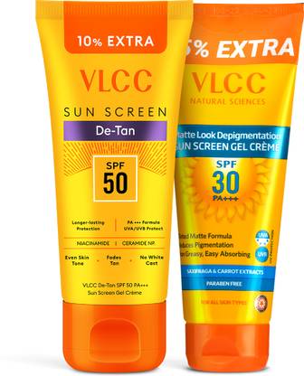VLCC Sunscreen - SPF 50 PA+++ De-Tan Sunscreen Gel Cream - 110 g & Matte Look SPF 30 PA +++ Sunscreen - 125 g