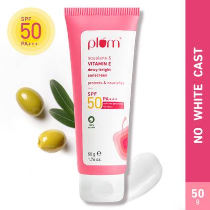 Plum Sunscreen - SPF 50 PA+++ Squalane & Vitamin E Dewy-bright Sunscreen | No White Cast