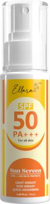 ellara Sunscreen - SPF 50+++ PA+++ Sunscreen SPF 50 PA+++ Lightweight Sunscreen | No White Cast | For Men & Women