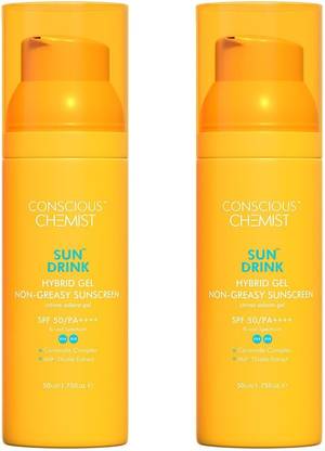 Conscious Chemist Sunscreen - SPF 50 PA++++ Sun Drink Hybrid Lightweight Gel Sunscreen|UVA/UVB Protection-Set of 2