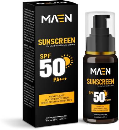 MAEN Sunscreen - SPF 50 PA+++ Broad Spectrum Sunscreen|Enriched with Mulethi Extract