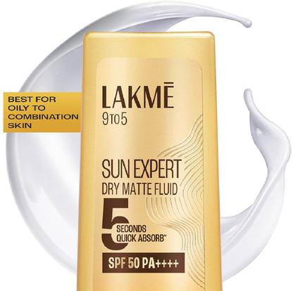Lakmé Sunscreen - SPF 50 PA++++ Sun Expert Dry Matte Fluid SPF 50++++ Sunscreen with 1% niac & ceramide, 50ml