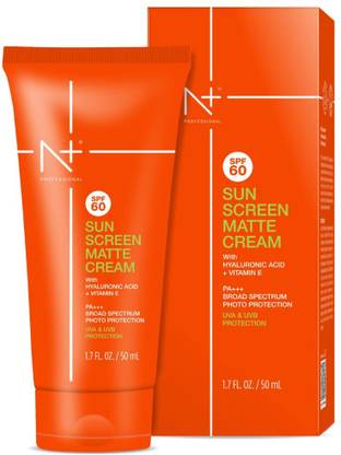 N PLUS PROFESSIONAL Sunscreen - SPF 60 PA+++ Sun Screen Matte Cream, With Hyaluronic Acid & Vitamin E 100 ML