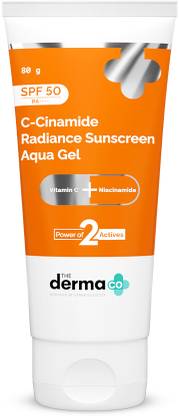 The Derma Co Sunscreen - SPF 50 PA++++ C-Cinamide Sunscreen Aqua Gel, with Vitamin C & Niacinamide, No White Cast